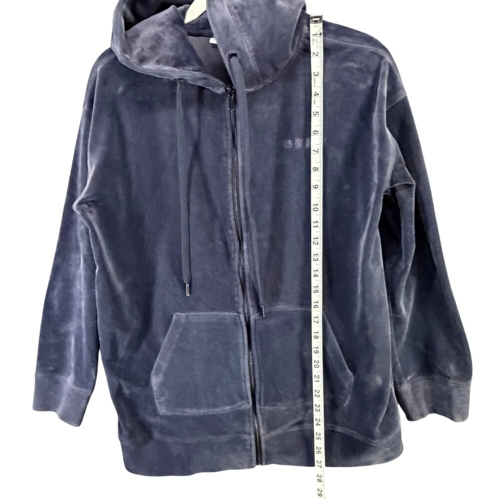 DKNY Sport Velour Hoodie Jacket Womens M Blue Velvet Full‎ Zip Logo Sporty Cozy - Picture 8 of 14